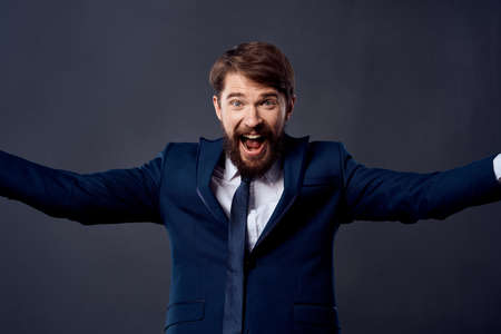 bearded man emotions hand gestures isolated background