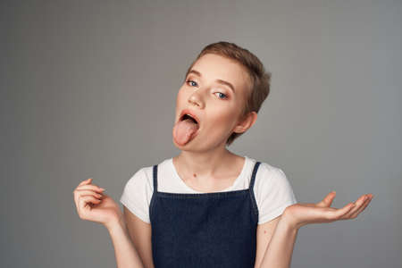 cheerful woman short haired makeup glamor Studio Lifestyleの写真素材