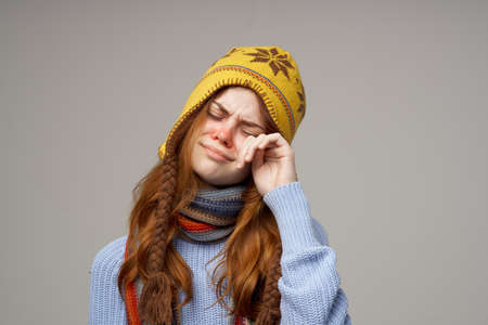 woman health problems temperature isolated background