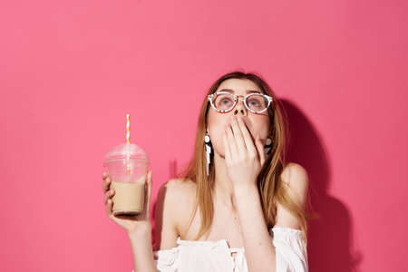 woman with glasses earrings fashion cropped viewの写真素材