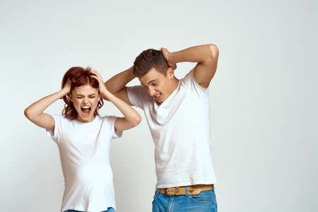 young couple fun emotions communication lifestyle familyの写真素材