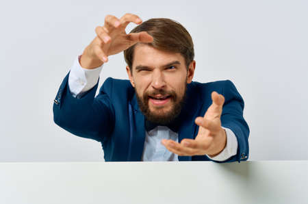 bearded man in suit white mocap poster discount advertising isolated backgroundの写真素材