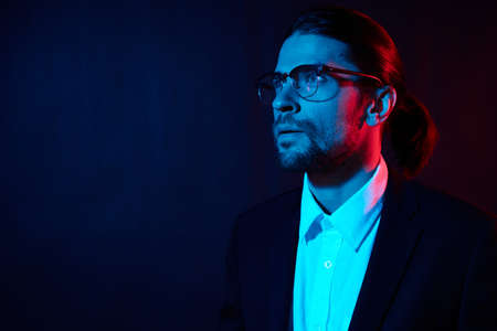 businessmen in costume posing fashion with glasses lifestyle modelの写真素材