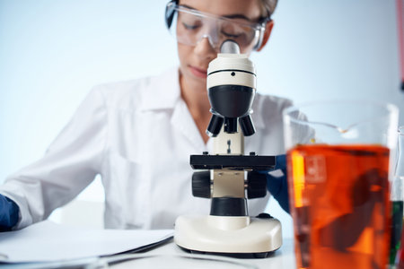 female doctor chemical solutions biologist research study Studioの写真素材