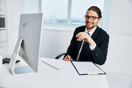 businessman documents in hand communication by phone Chiefの写真素材