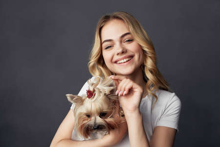 woman pedigree dog fashion Lifestyle isolated backgroundの写真素材