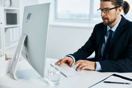 computer work office desktop officialの写真素材