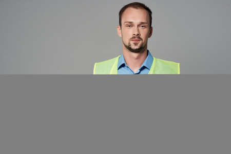 man reflective vest Professional Job isolated backgroundの写真素材