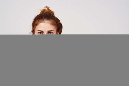 portrait of a woman in a red sweater Lifestyle Studio fun modelの写真素材