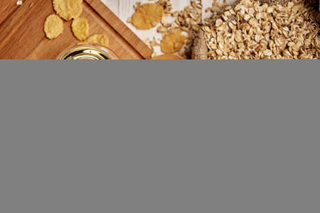 wooden tableware natural ingredients wood backgroundの写真素材