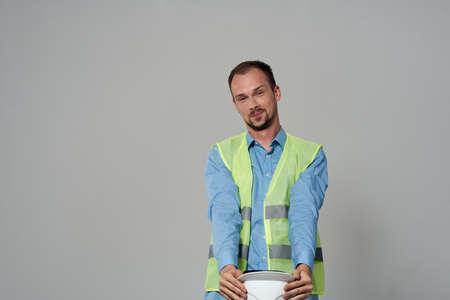 man reflective vest Professional Job isolated backgroundの写真素材