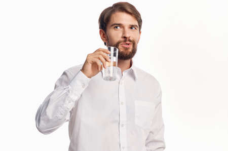 bearded man health care Pure water light backgroundの写真素材