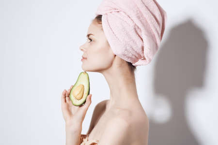 beautiful woman with naked body after shower exotic in hand cropped viewの写真素材