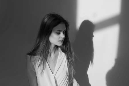 pretty woman black and white photo posing studioの写真素材