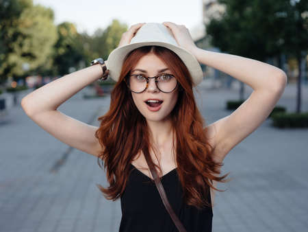 pretty woman outdoors walk rest trips Lifestyleの写真素材