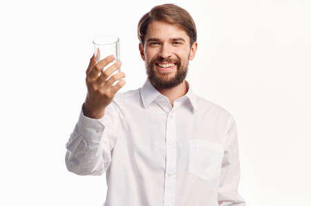 bearded man health care Pure water isolated backgroundの写真素材