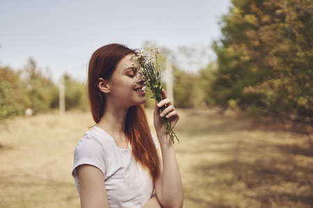 cheerful woman travel vacation plants Sun freedom journeyの写真素材