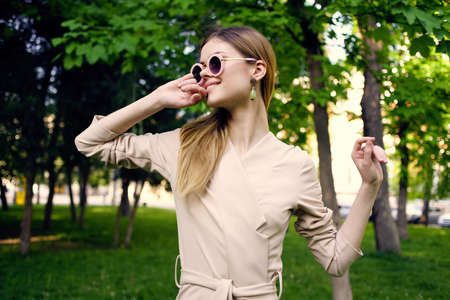 beautiful woman outdoor walk fashion summer city tripの写真素材