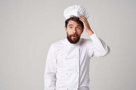 Man restaurant service Professional hand gesture light backgroundの写真素材