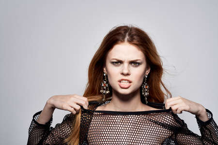 cheerful woman attractive look makeup decoration passion isolated backgroundの写真素材