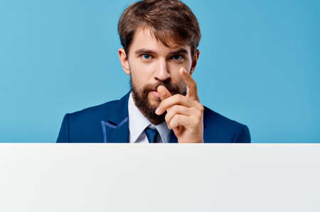 businessmen advertising white banner presentation Studioの写真素材