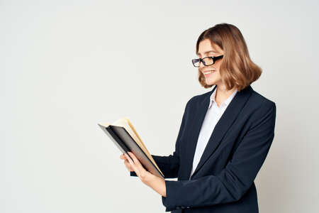 woman posing office work light background emotions