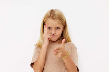 Beautiful little girl Fashion textile baby clothes template posing studioの写真素材