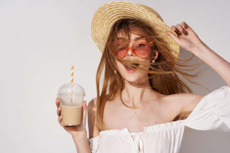attractive woman decorations posing glamor light backgroundの写真素材