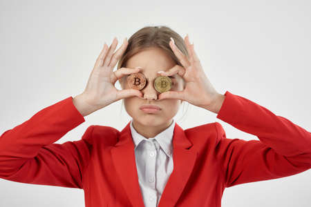 woman commerce internet finance investment light backgroundの写真素材