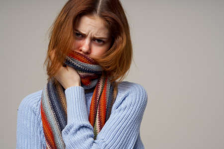 red-haired woman flu infection virus health care close-upの写真素材