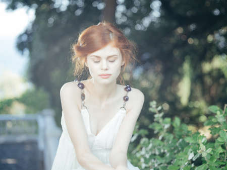Woman in white dress mythology Greece decoration walkの写真素材