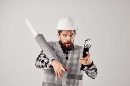 male builder construction work design profession isolated background