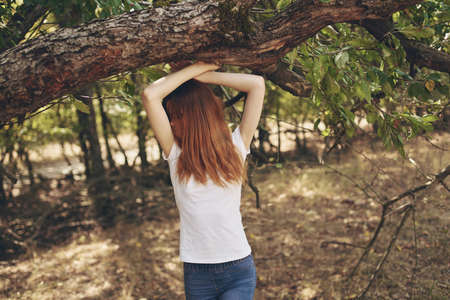 pretty woman rest in the countryside landscapeの写真素材