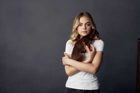 pretty woman pedigree dog fashion Lifestyle cropped viewの写真素材