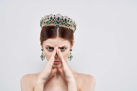 beautiful woman luxury naked shoulders cosmetics fashion isolated backgroundの写真素材