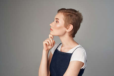 beautiful woman short haircut cosmetics modern style cropped viewの写真素材