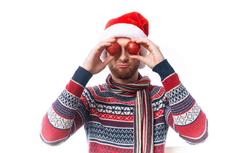 man in new year clothes holiday christmas light background decorationの写真素材
