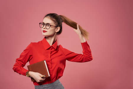 woman secretary with glasses documents work professionalの写真素材