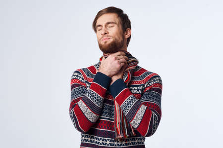 man sweater health problems flu infection studioの写真素材