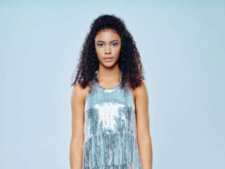 pretty woman in silver dress decoration luxury modelの写真素材