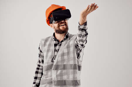 male worker construction work technique design isolated background