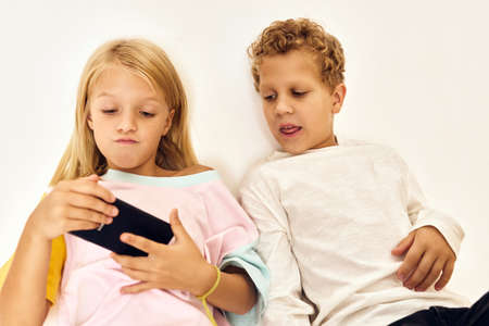 cute kids phone game communicationの写真素材