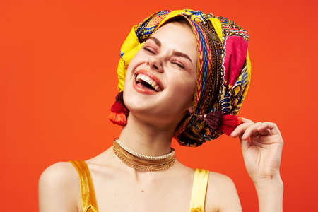 beautiful woman multicolored shawl ethnicity african style decorations Studio Model