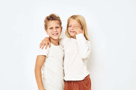 cheerful children dance together fun childhood lifestyleの写真素材