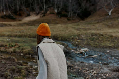 woman trees without leaves travel fresh air lifestyleの写真素材