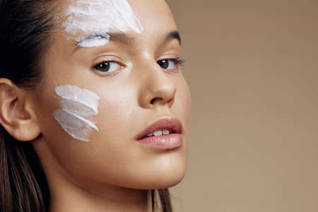 portrait woman face mask cream clean skin facial scrub isolated background