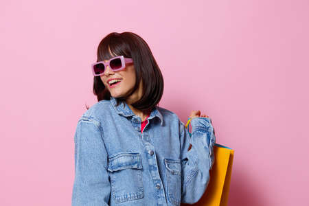 portrait woman shopping in the store fun entertainment Lifestyle fashionの写真素材