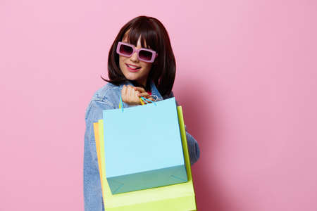 young woman shopping in the store fun entertainment Lifestyle fashionの写真素材