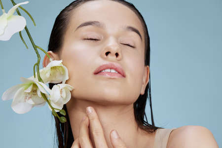 woman flower skin care charm posing isolated background