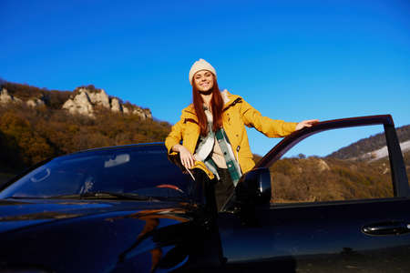 woman cars trip to mountains landscape Trip Lifestyleの写真素材